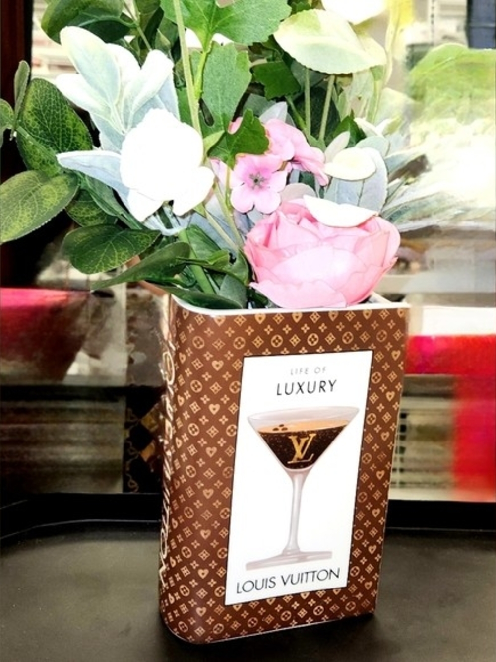 Luxury Style Ceramic Flower Vase Planter Decor – Faux Louis Vuitton Design 9"